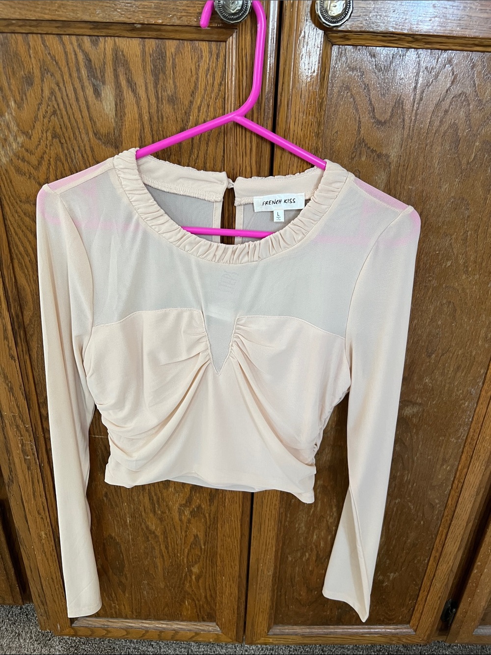 french kyss Soft Blush Long Sleeve Ruched Front Top